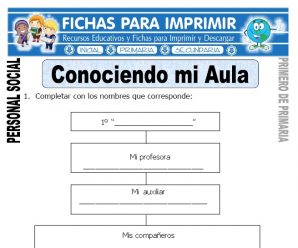 Ficha de Conociendo Mí Aula – Primero de Primaria