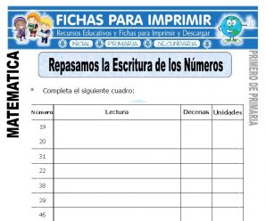 Escritura de Números para Primero de Primaria
