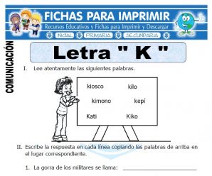 Ficha de La Letra K para Primero de Primaria