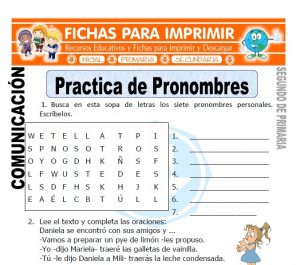 Ficha de Practica de Pronombres Segundo de Primaria