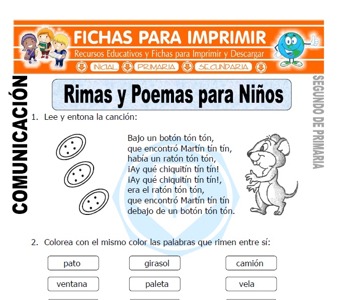 Ficha de Rimas y Poemas para Niños Segundo de Primaria