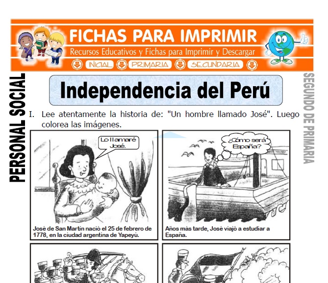Ficha de Independencia del Peru para Segundo de Primaria
