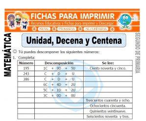Unidad Decena Centena para Segundo de Primaria