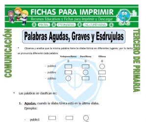 Agudas, Graves y Esdrujulas para Tercero de Primaria