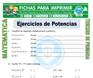 Ejercicios de Potencias para Tercero de Primaria