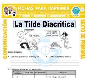 Ficha de La Tilde Diacritica para Sexto de Primaria