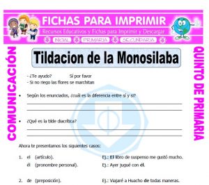 Ficha de Monosilabos con Tilde para Quinto de Primaria