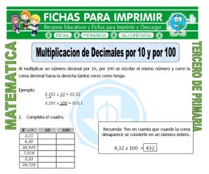 Multiplicacion de Decimales por 10 para Tercero de Primaria