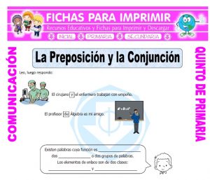 Ficha de Preposiciones y Conjunciones para Quinto de Primaria