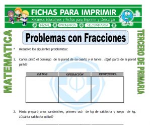 Problemas con Fracciones para Tercero de Primaria