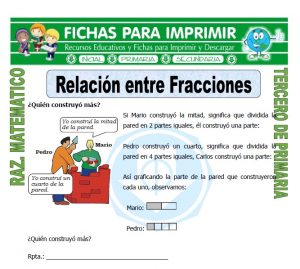 Ficha de Relación entre Fracciones para Tercero de Primaria