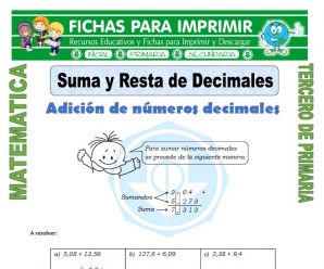 Suma y Resta de Decimales para Tercero de Primaria