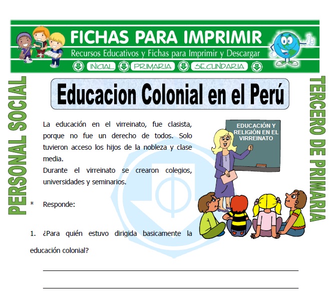 Ficha de Educacion Colonial para Tercero de Primaria