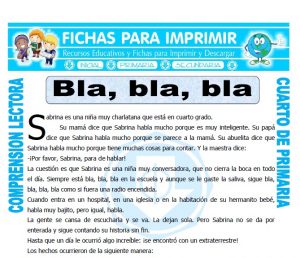 Ficha de Bla, bla, bla para Cuarto de Primaria