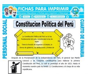 ficha de Constitucion Politica del Peru para Cuarto de Primaria