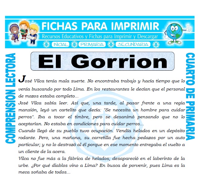 Ficha de El Gorrion para Cuarto de Primaria