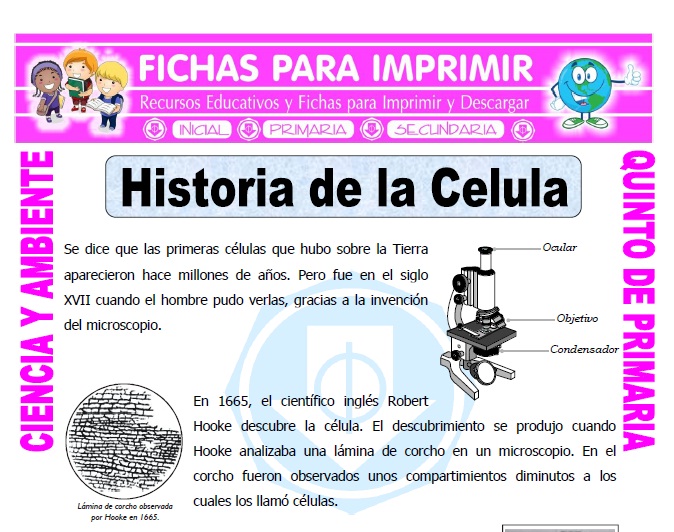 Ficha de Historia de la Celula para Quinto de Primaria