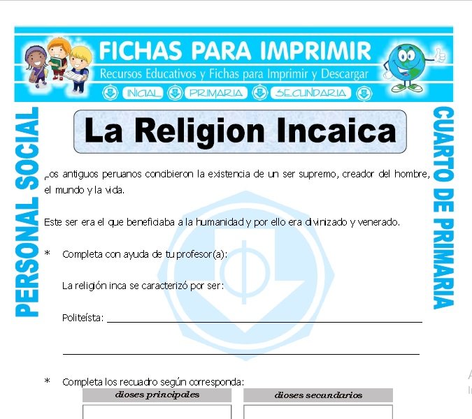ficha de Inca Religion para Cuarto de Primaria