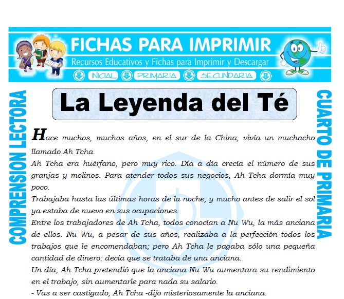 Ficha de La Leyenda del Te para Cuarto de Primaria