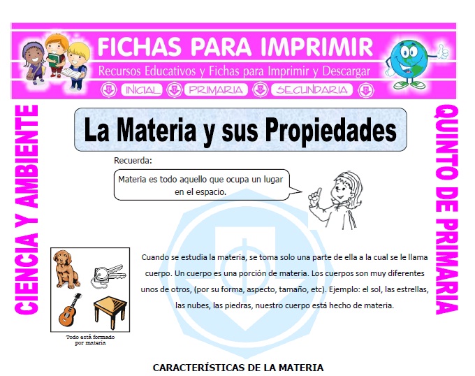 Ficha de La Materia y sus Propiedades para Quinto de Primaria
