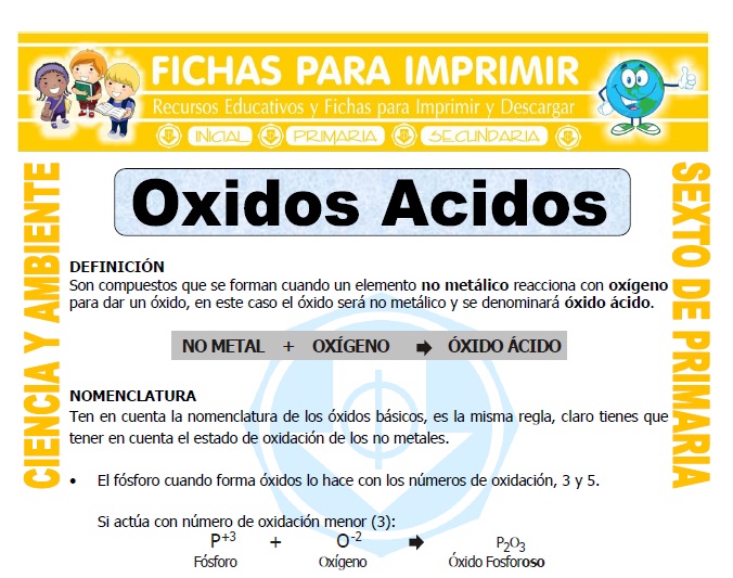 Ficha de Oxidos Acidos para Sexto de Primaria