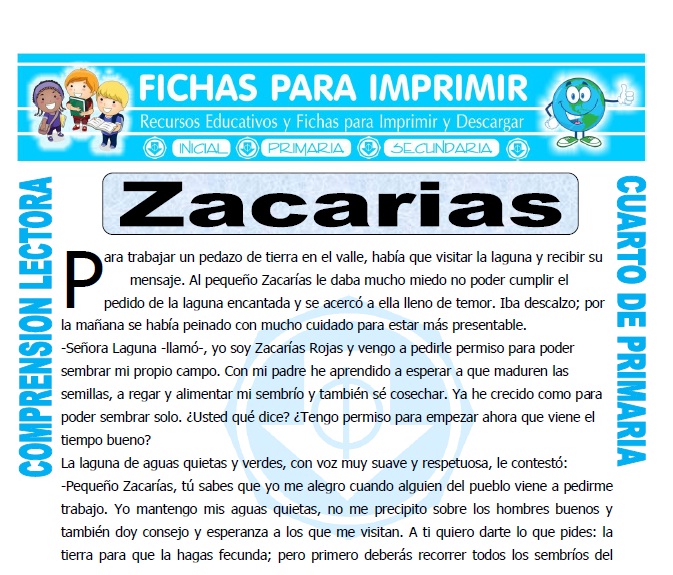 Ficha de Zacarias para Cuarto de Primaria