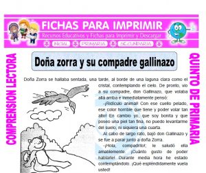Ficha de Doña zorra y su compadre gallinazo para Quinto de Primaria