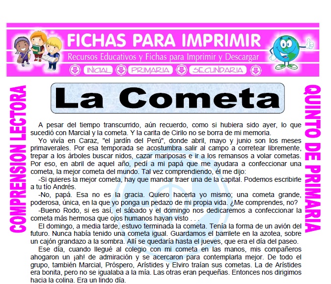 Ficha de La Cometa para Quinto de Primaria