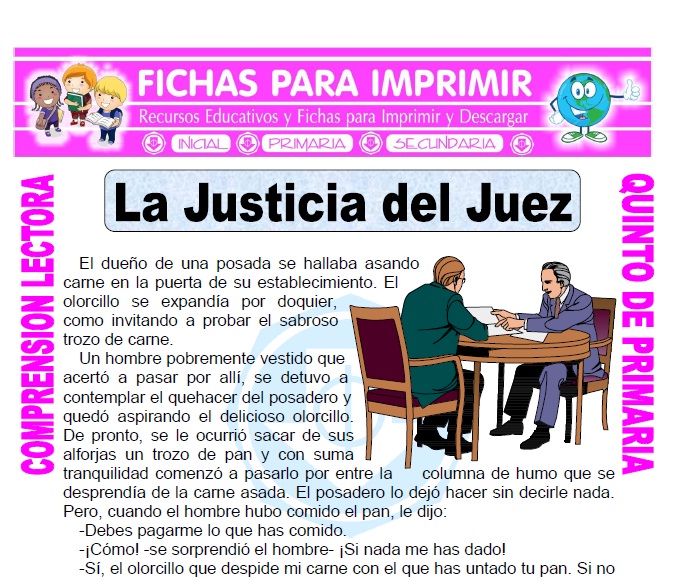 Ficha de La Justicia del Juez para Quinto de Primaria