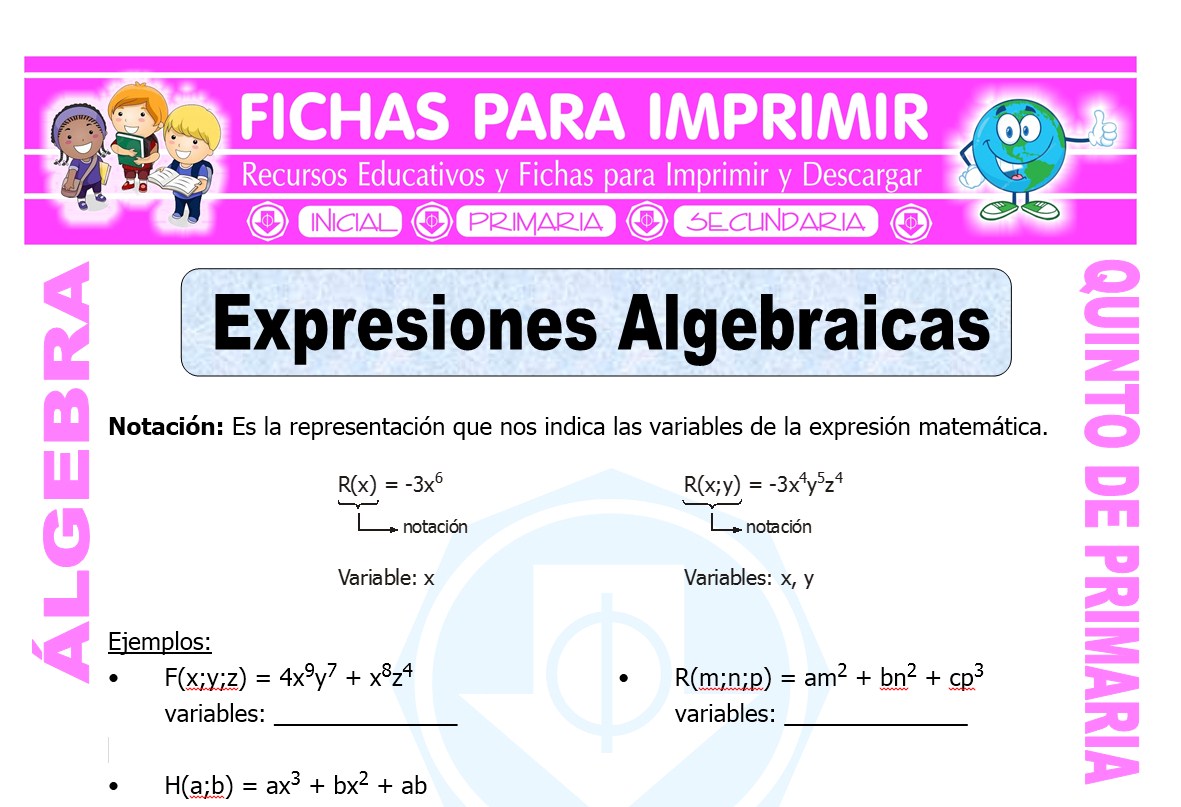 Expresiones Algebraicas para Quinto de Primaria
