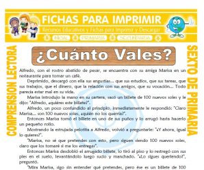 Cuanto Vales para Sexto de Primaria