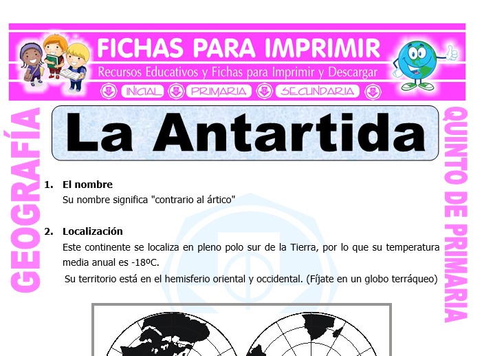 Ficha de La Antártida para Quinto de Primaria