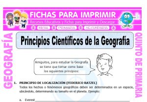 Ficha de Principios Cientificos de la Geografia para Quinto de Primaria