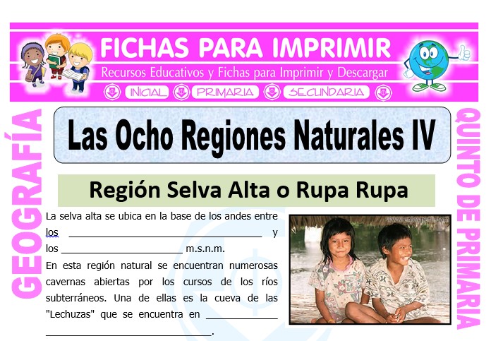 Ficha de Región Rupa Rupa y Omagua para Quinto de Primaria
