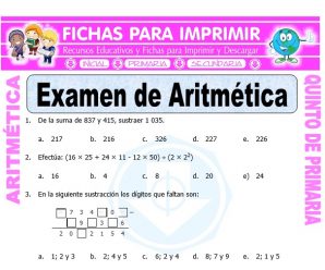 Examen de Aritmética para Quinto de Primaria