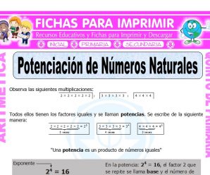 Potenciación de Números Naturales para Quinto de Primaria