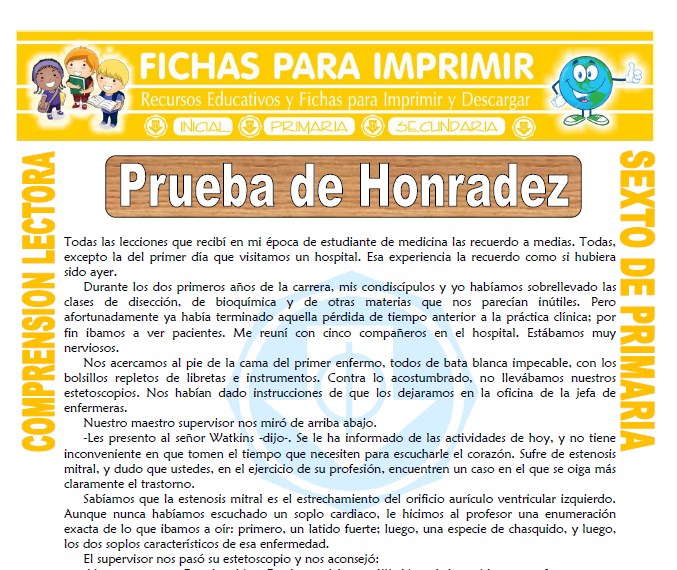 Ficha de Prueba de Honradez para Sexto de Primaria