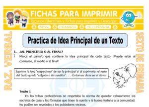 Ficha de Practica de Idea Principal de un Texto para Sexto de Primaria