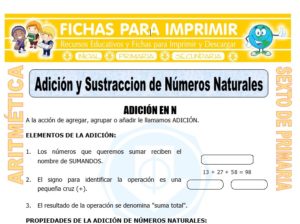 Ficha de Adición y Sustracción de Números Naturales para Sexto de Primaria