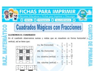 Ficha de Cuadrados Mágicos con Fracciones para Cuarto de Primaria