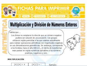 Ficha de Multiplicación y División de Números Enteros para Sexto de Primaria
