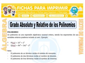 Ficha de Grado Absoluto y Relativo de los Polinomios para Sexto de Primaria