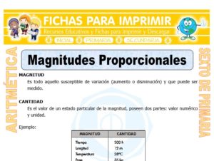 Ficha de Magnitudes Proporcionales para Sexto de Primaria
