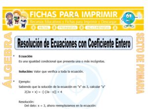 Ficha de Resolución de Ecuaciones con Coeficiente Entero para Sexto de Primaria
