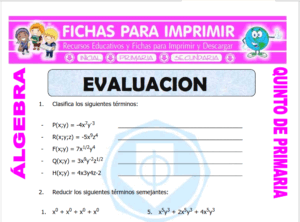 Cuestionario de Algebra  para Quinto de Primaria