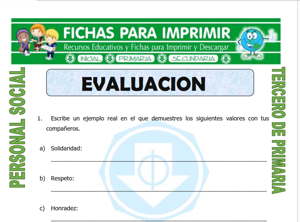 Cuestionario de Personal Social  para Tercero de Primaria
