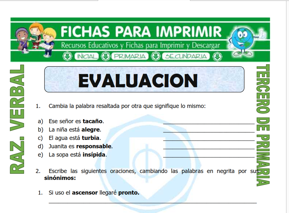 Cuestionario de Razonamiento Verbal para Tercero de Primaria